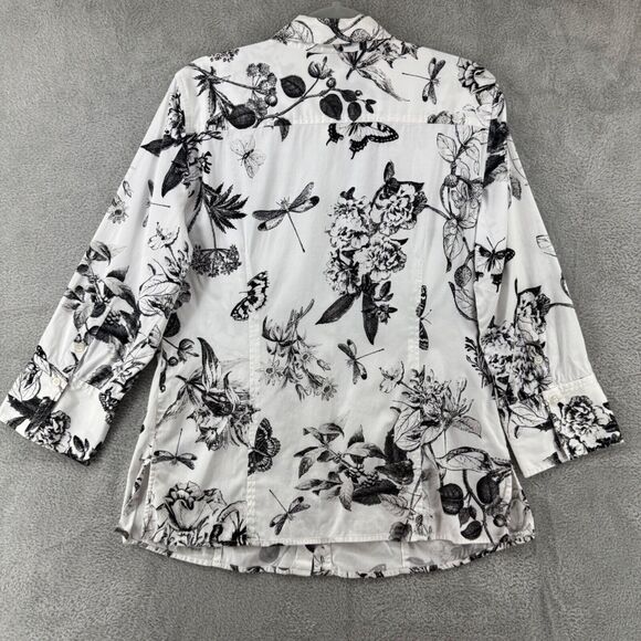 Talbots Top Womens 14 White Butterflies Button Front Shirt Long Sleeve Collared - Picture 7 of 14